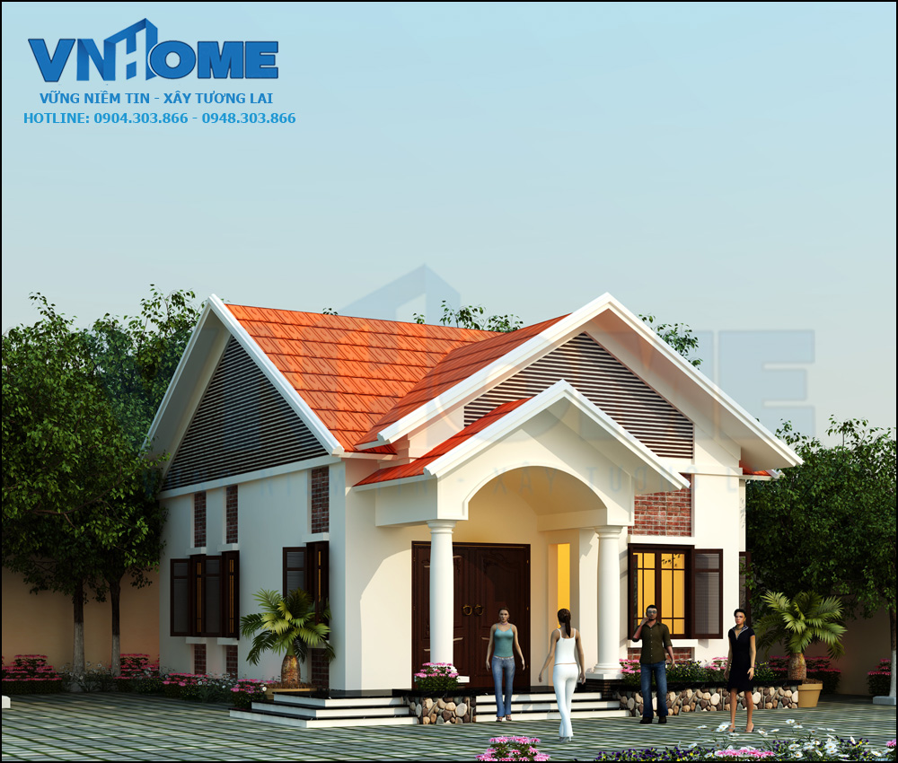 Thiết kế biệt thự 1 tầng mái thái đẹp-VNH BTHD 0026