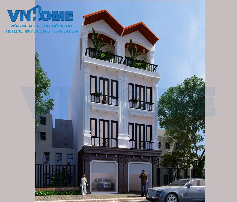 Thiết kế nhà lô hiện đại 4.5 tầng mặt tiền 3.5 m - VNH NLTCD 004