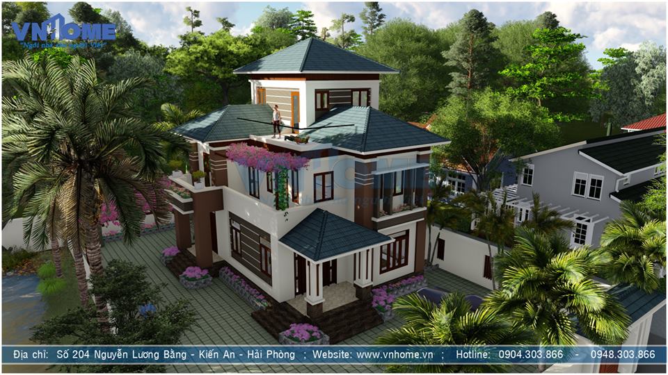 Thiết kế biệt thự hiện đại 3 tầng tại Hải Dương-VNH BTHD 0039