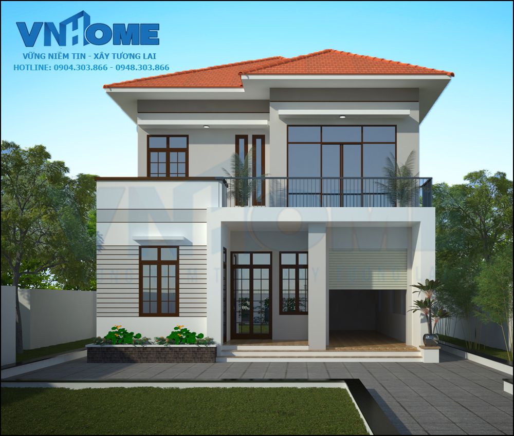 Thiết kế biệt thự hiện đại 2 tầng mặt tiền 8 m - VNH BTHD 0005