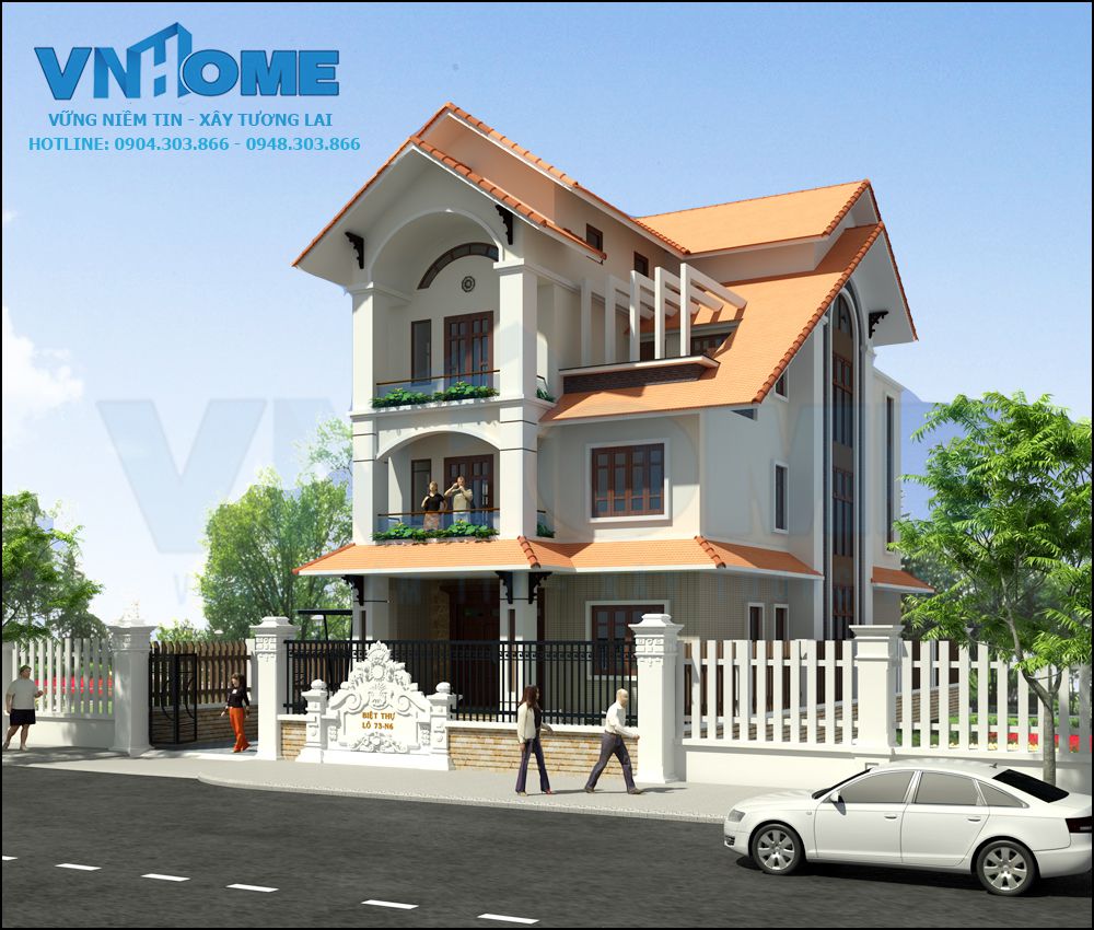 Thiết kế biệt thự hiện đại 3 tầng mái thái-VNH BTHD 0020