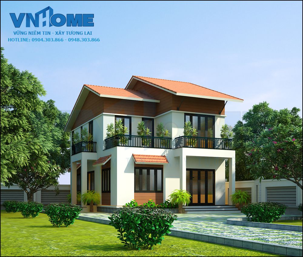 Biệt thự hiện đại 2.5 tầng mặt tiền 8m - VNH BTHĐ 0014
