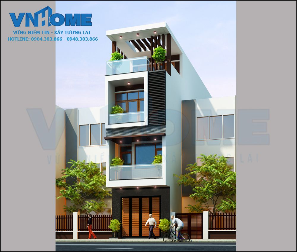 Thiết kế nhà lô hiện đại 4 tầng mặt tiền 4 m - VNH NLHĐ 0008