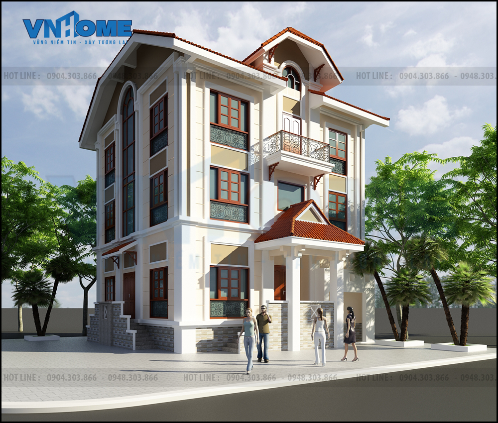 Thiết kế biệt thự tân cổ điển  3 tầng 1 tum-VNH BTTCD 0037