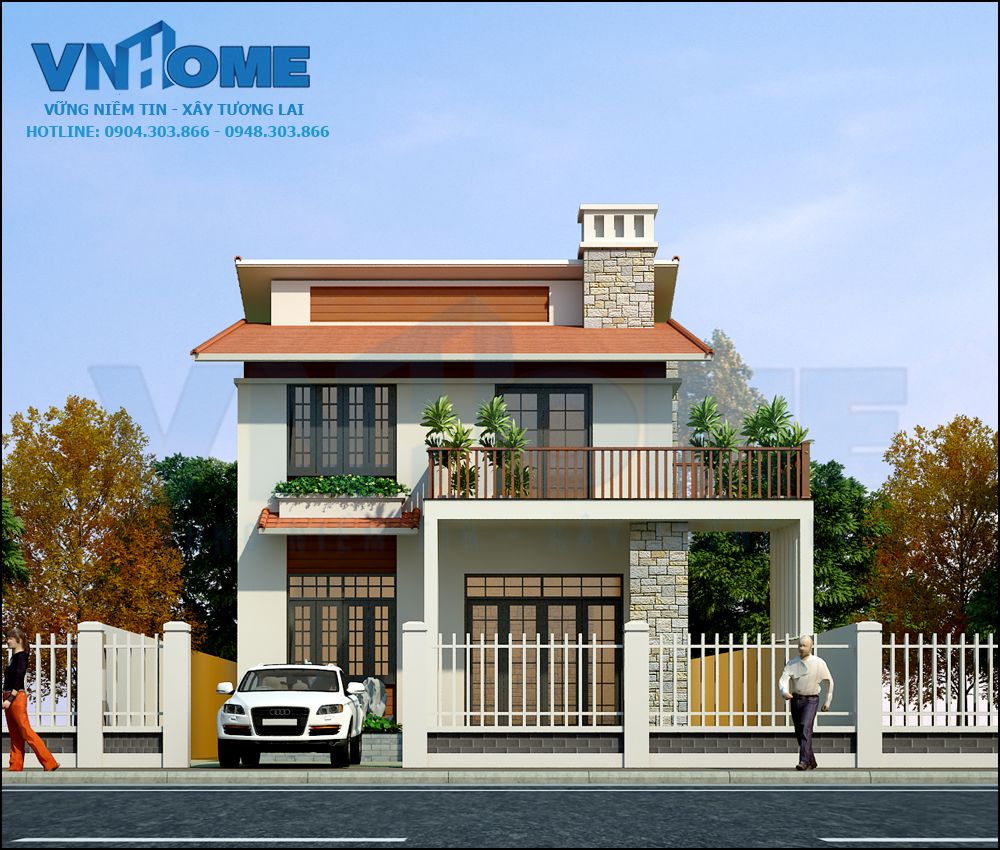 Thiết kế biệt thự hiện đại 2 tầng mái thái-VNH BTHD 0023