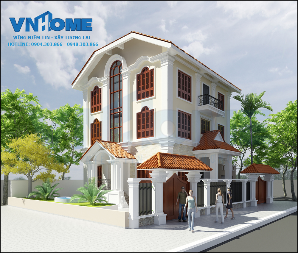 Thiết kế biệt thự tân cổ điển mái Thái lịch lãm, sang trọng  - VNH BTTCD 0032