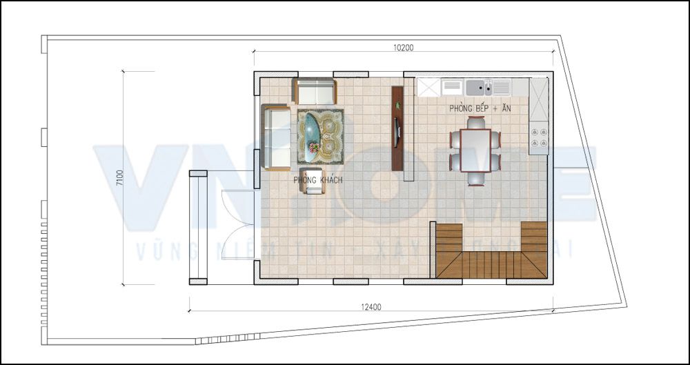 mặt bằng tầng 1 của căn biệt thự tân cổ điển