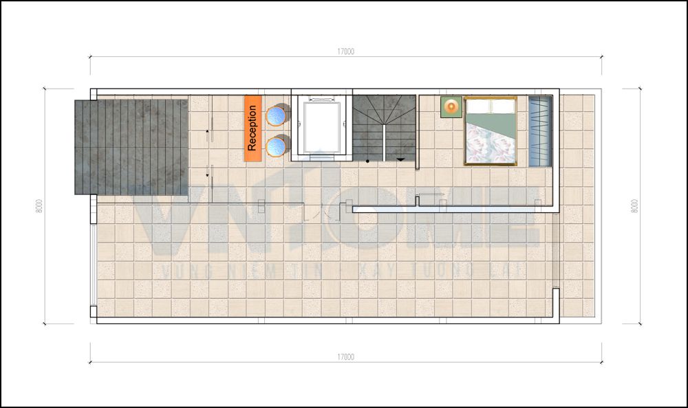 mặt bằng tầng 2 của căn nhà lô tân cổ điển