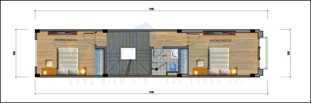 mặt bằng tầng 3 của căn nhà lô hiện đại
