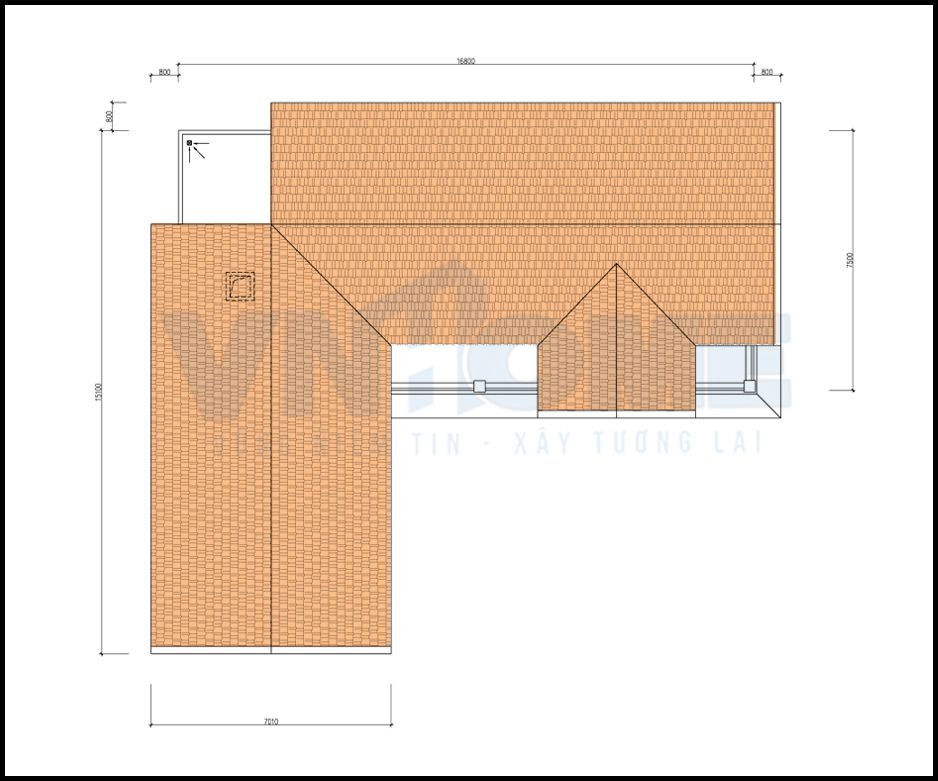 mặt bằng tầng mái của căn biệt thụ tân cổ điển