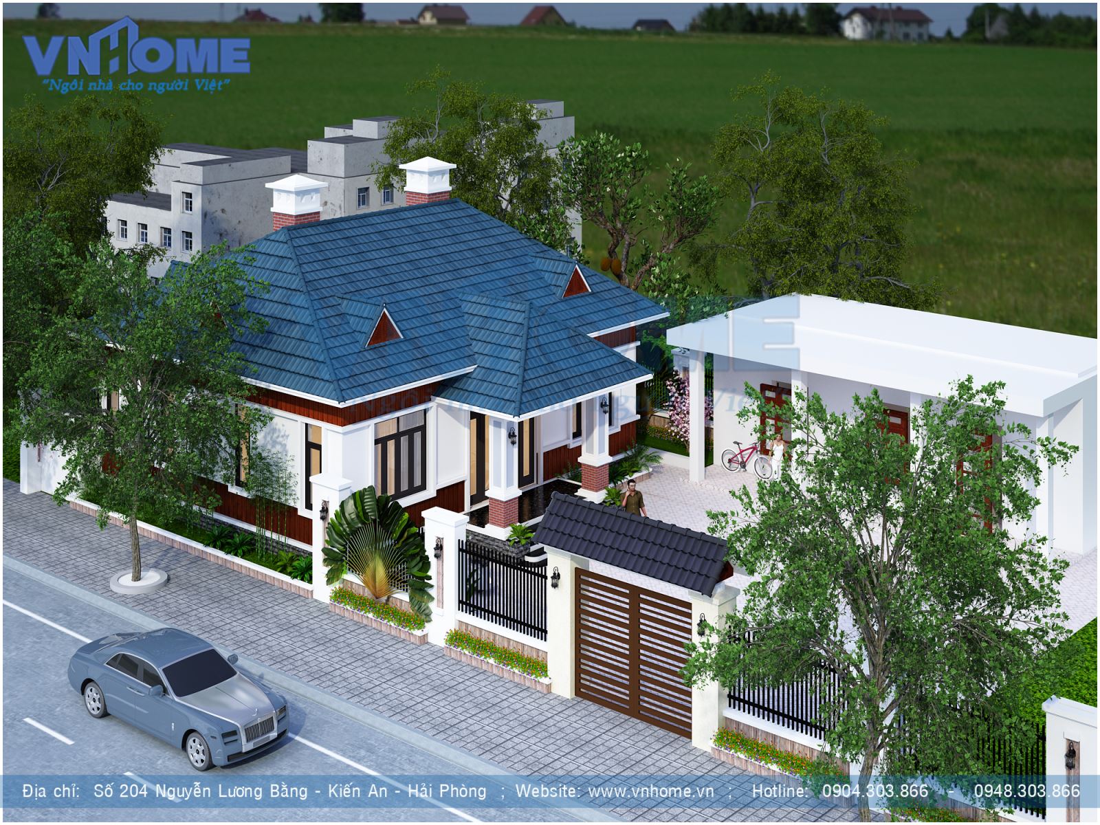 phối cảnh kiến trúc biệt thự mini 1 tầng đẹp tại Hải Phòng 1