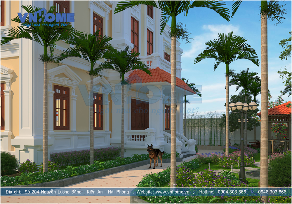 Mẫu thiết kế biệt thự mái thái phong cách tân cổ điển diện tích 14x16m tại Hải Phòng 3