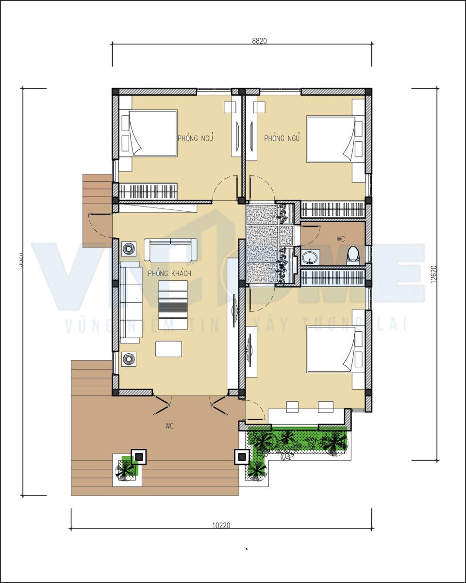 mặt bằng biệt thự nhà vườn 1 tầng