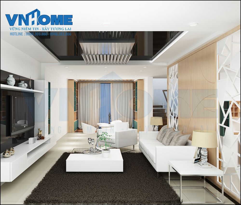 thiết kế nội thất phòng khách của căn nhà lô hiện đại