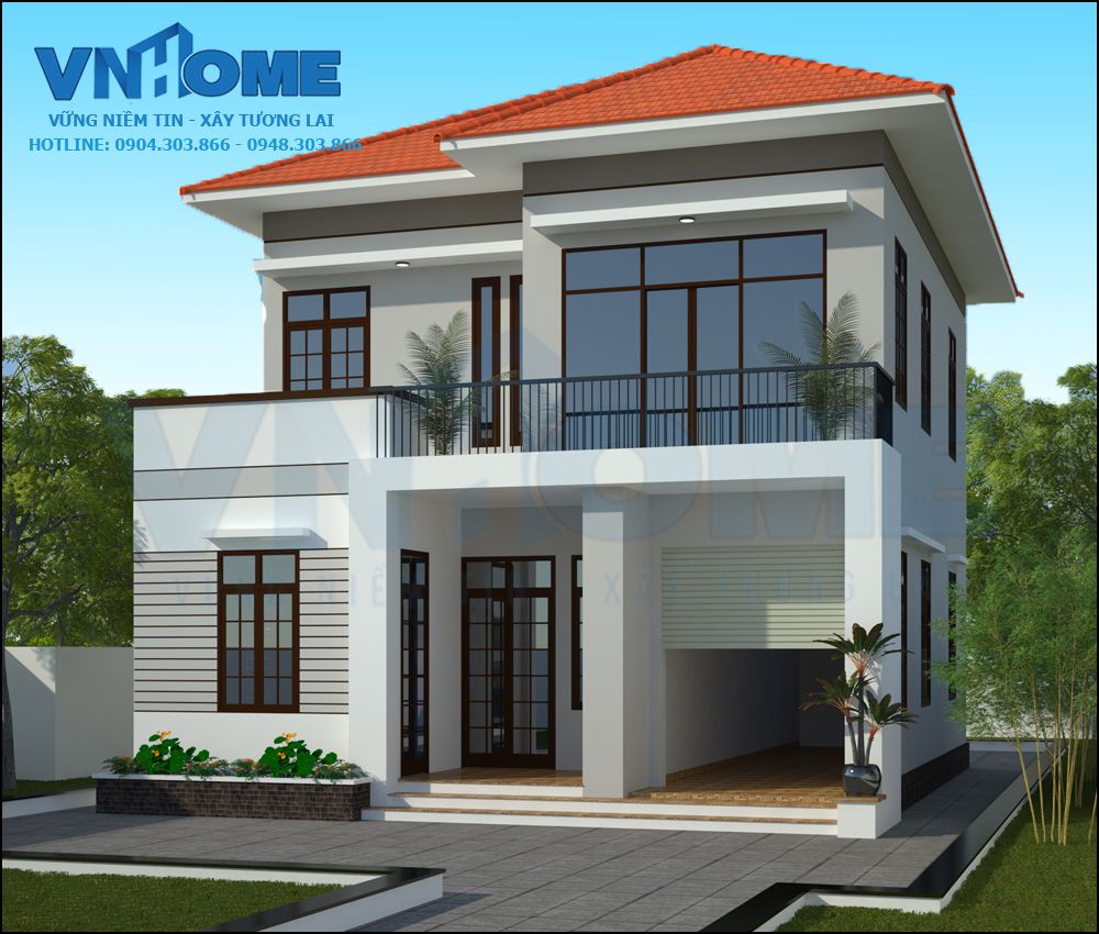 thiết kế biệt thự hiện đại 2 tầng