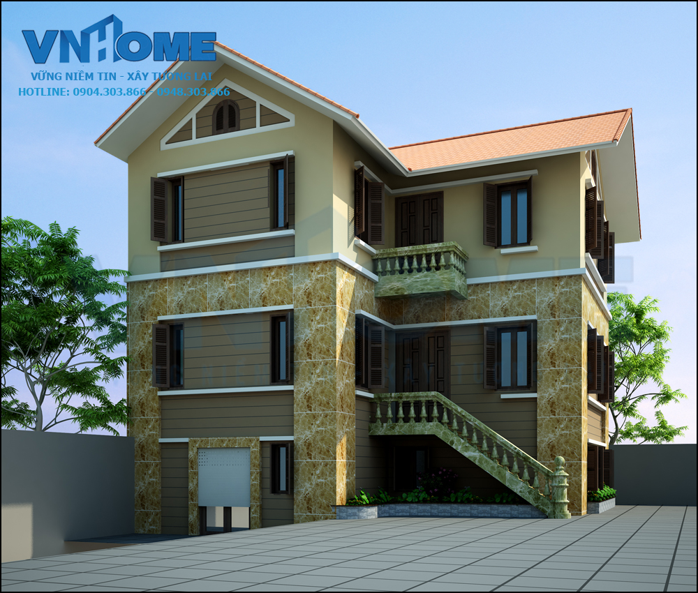 thiết kế biệt thự hiện đại 3 tầng