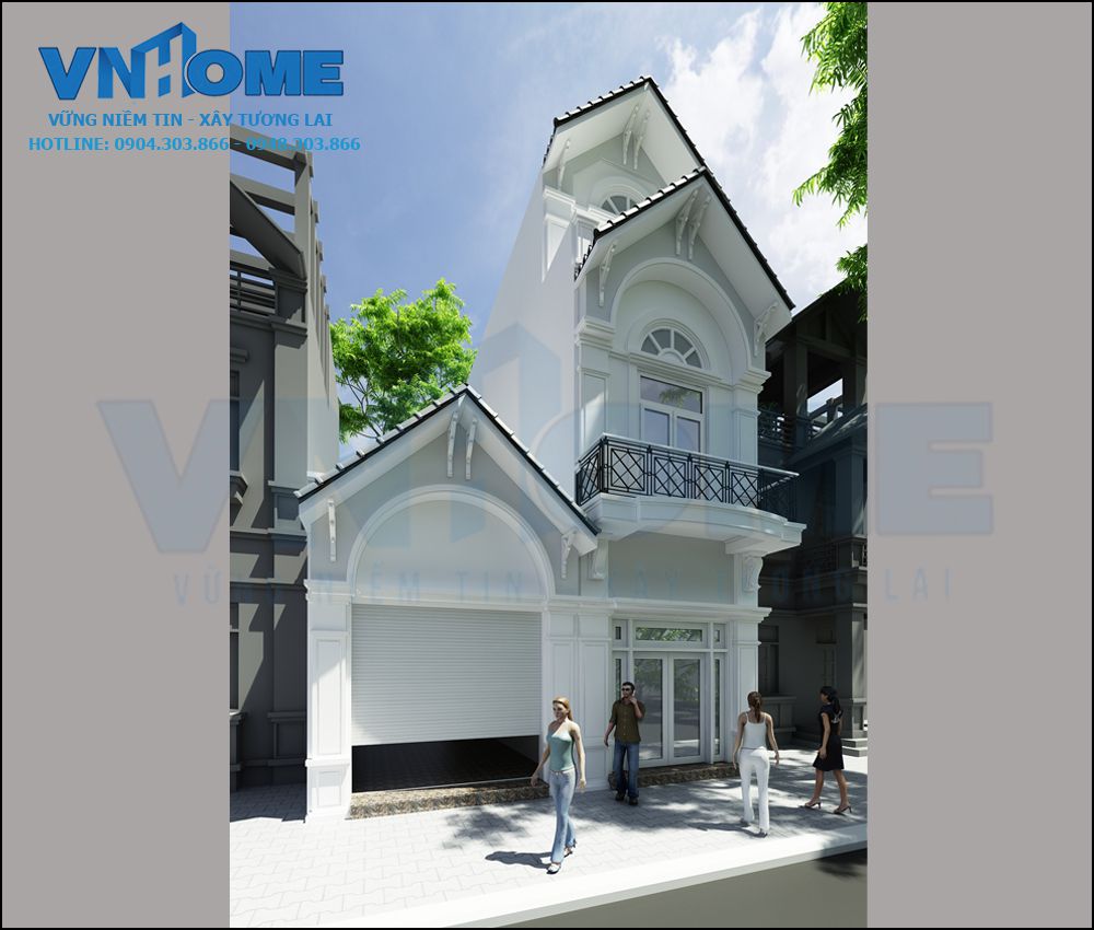 thiết kế nhà lô tân cổ điển 2.5 tầng tại Quảng Ninh